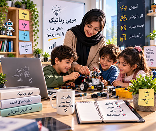 تدریس رباتیک توسط مربی رباتیک در کلاس کودکان